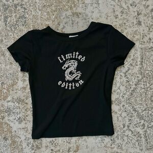 Rue21 Black T-Shirt with Rhinestones Embellishments Size Medium